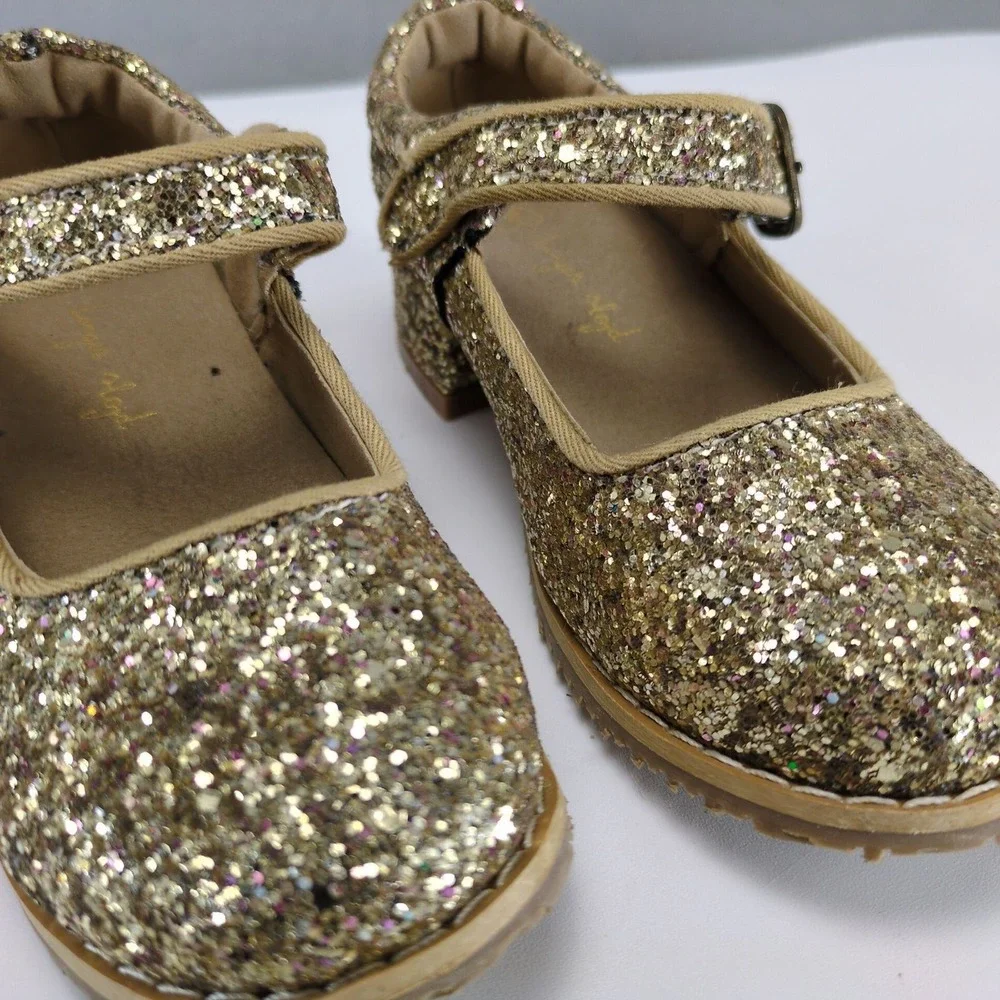 Konges Slojd Minnie Coeur Gold Glitter Mary Jane Shoes Little Girls US 8.5-9.5